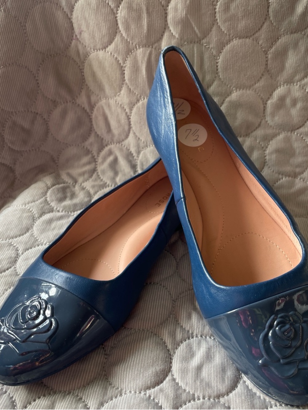 Taryn Rose Blue Leather & Patent Rose Ballet Flats